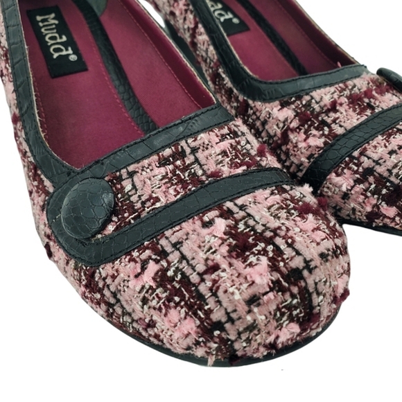 Mudd Pena Wmns Vintage Y2K Pink/Black Plaid Tweed Block High Heels Pumps Sz7.5 - Picture 7 of 11